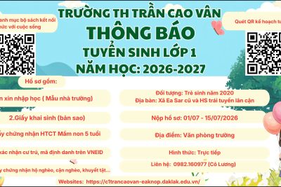 THÔNG BÁO KẾ HOẠCH TUYỂN SINH NĂM HỌC 2026-2027